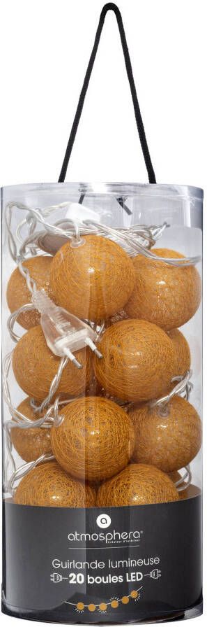 Atmosphera Lichtslinger 20 verlichte balletjes mosterdgeel 435 cm stekker Lichtsnoeren