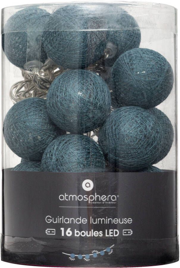 Atmosphera Lichtslinger lichtsnoer met 16 decoratieve verlichte balletjes 3.5 cm blauw 255 cm b Lichtsnoeren