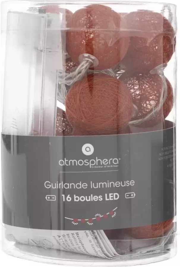 Atmosphera Lichtslinger lichtsnoer met 16 decoratieve verlichte balletjes 3.5 cm terracotta 255 cm b Lichtsnoeren