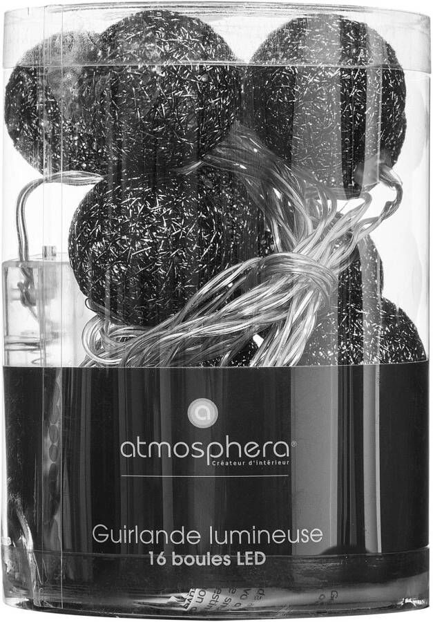 Atmosphera Lichtslinger lichtsnoer met 16 decoratieve verlichte balletjes 3.5 cm zwart 255 cm b Lichtsnoeren