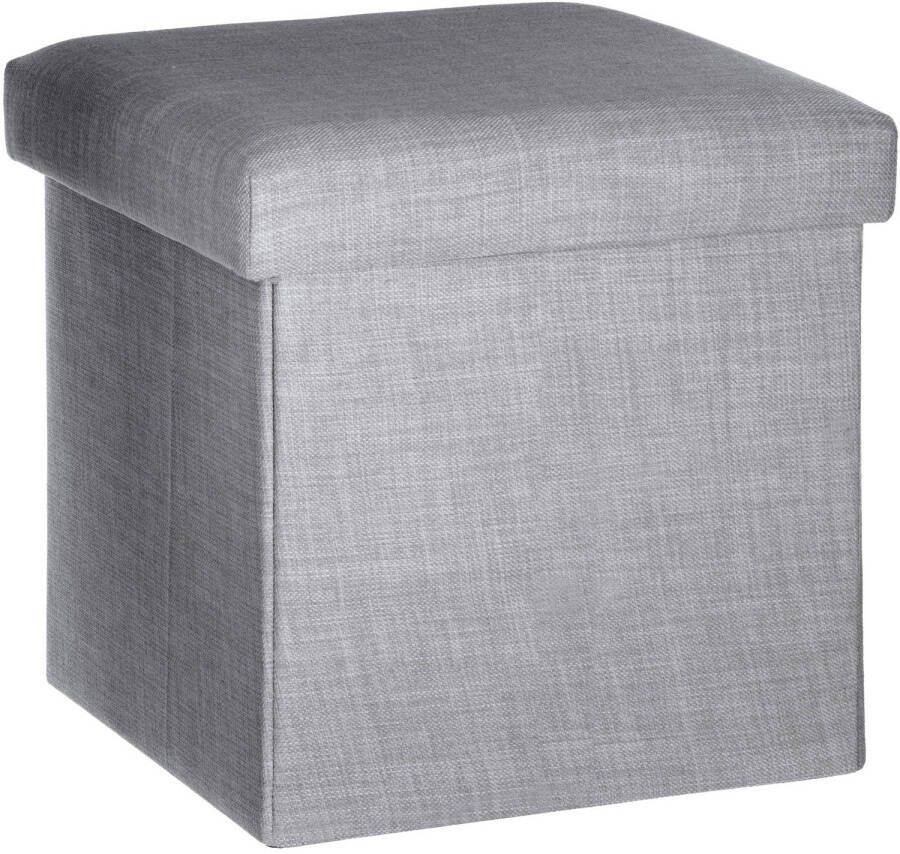 Atmosphera Poef hocker voetenbankje opbergbox lichtgrijs PO MDF 38 x 38 x 38 cm opvouwbaar