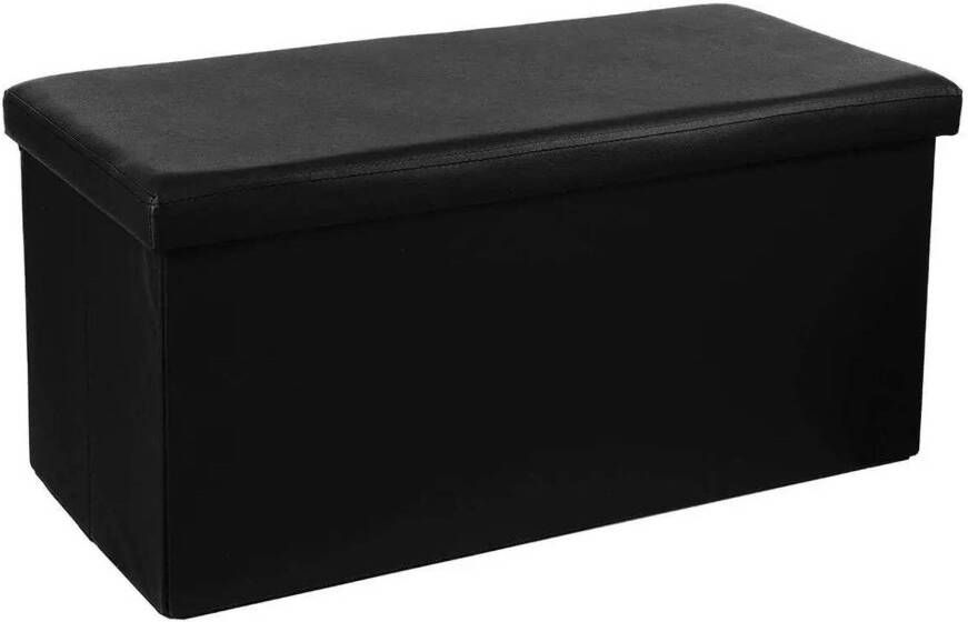 Atmosphera Poef hocker voetenbankje opbergbox zwart PU MDF 76 x 38 x 38 cm opvouwbaar