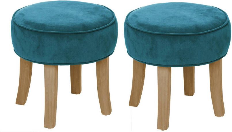 Atmosphera Zit krukje bijzet stoel 2x hout stof blauw fluweel D35 x H40 cm Krukjes