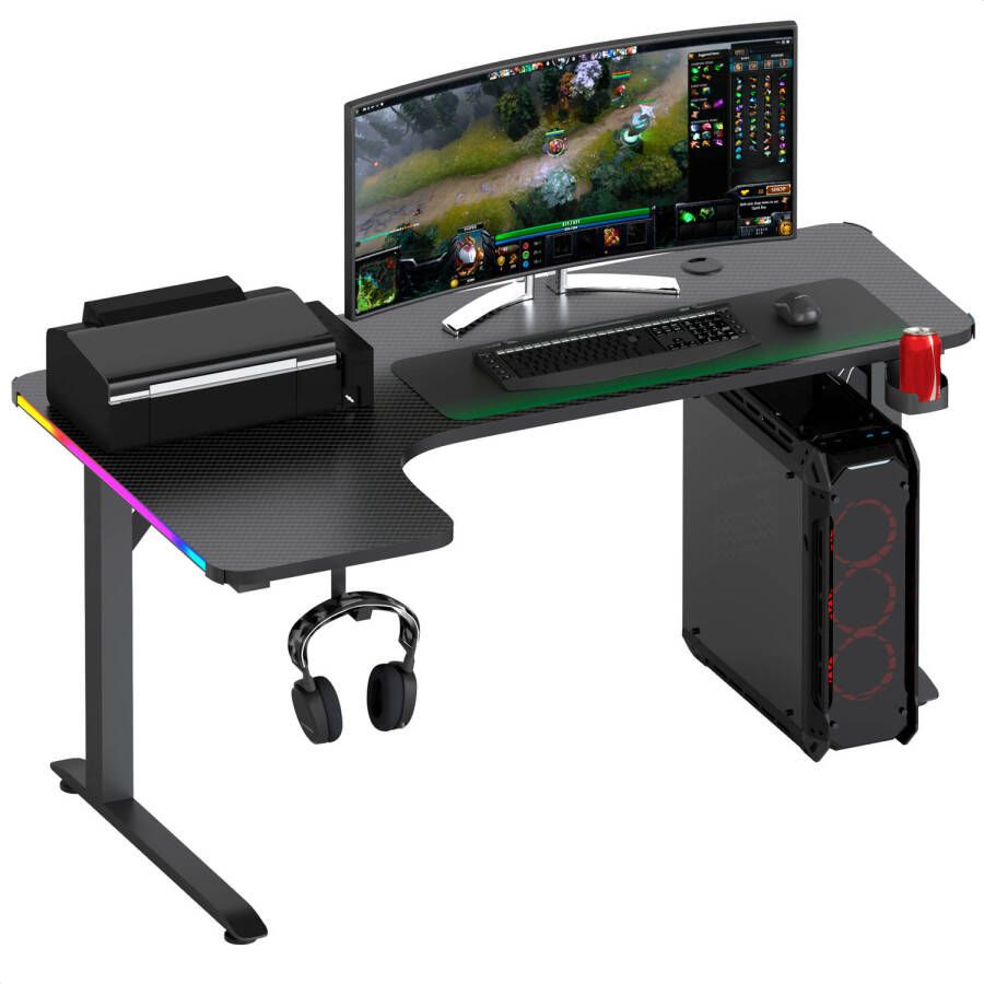 Avalo Gaming Bureau 160x100x75 CM L Vormig Hoekbureau Game Desk Met LED Verlichting Tafel Zwart - Foto 1