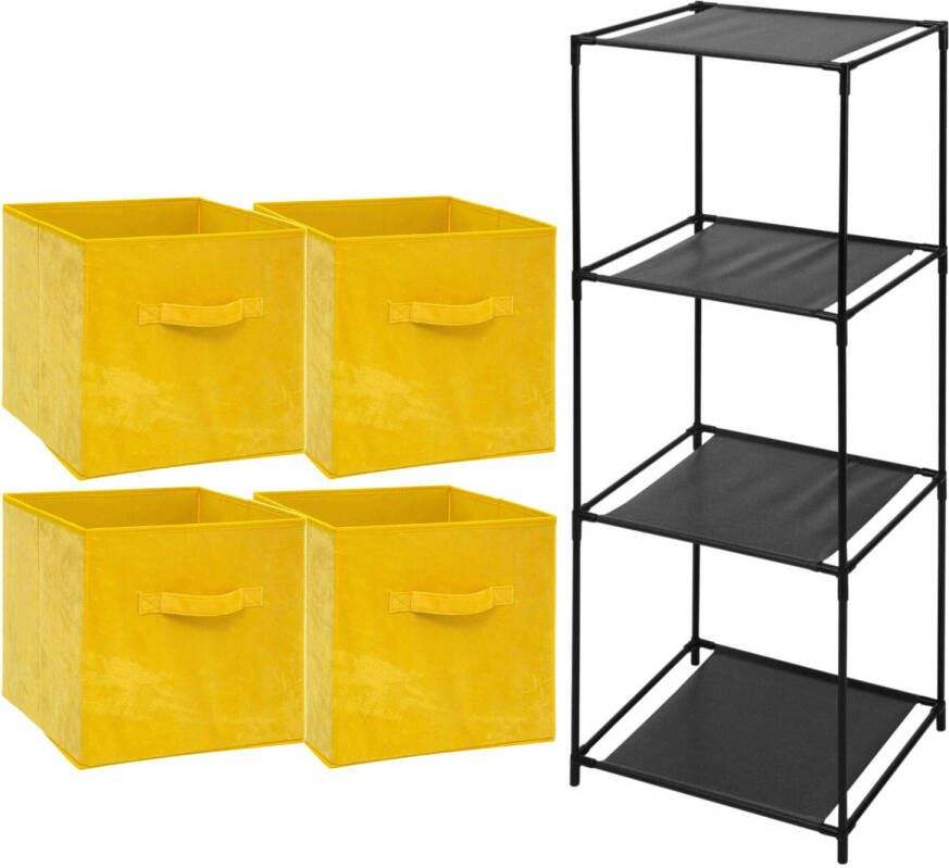 Bathroom Solutions Storage Solutions Opbergrek Smartrack met 4x mandjes stof geel 34 x 104 cm Opbergkastjes