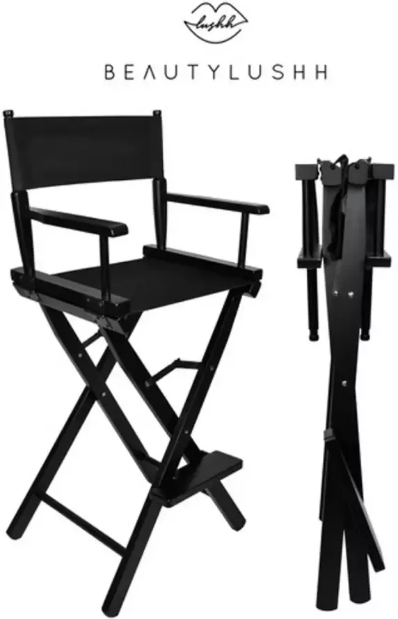 Beautylushh Wooden Makeup Chair Zwart Visagie kruk Make-Up stoel Opvouwbare kruk directie klapstoel