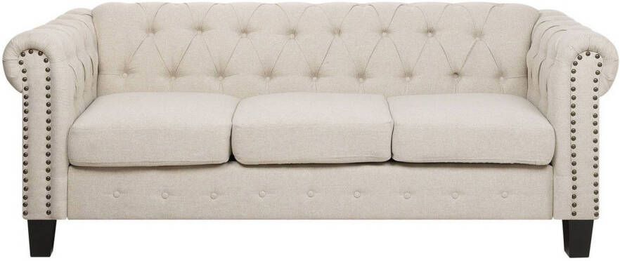 Beliani CHESTERFIELD Three Seater Sofa Beige Polyester