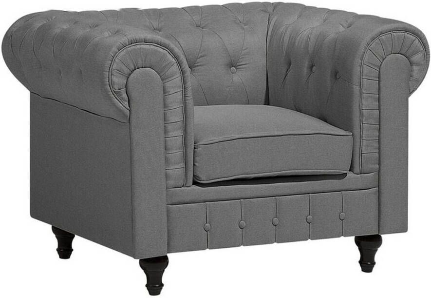 Beliani CHESTERFIELD L Chesterfield fauteuil Grijs Polyester