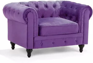 Beliani CHESTERFIELD Armchair Paars Fluweel