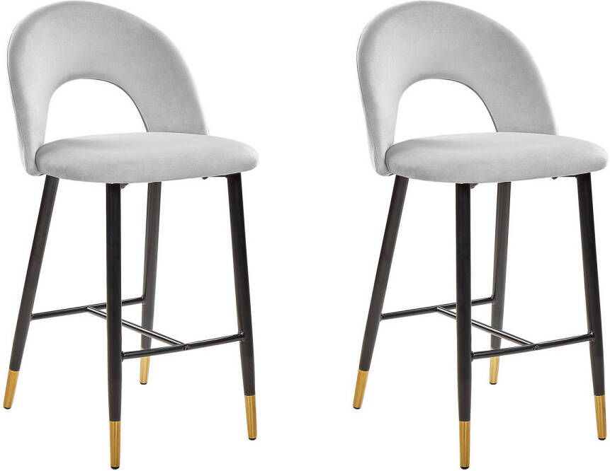 Beliani FALTON Barkruk set van 2-grijs-Fluweel