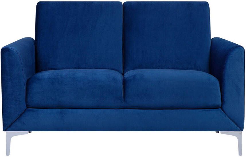 Beliani FENES Two Seater Sofa Blauw Fluweel