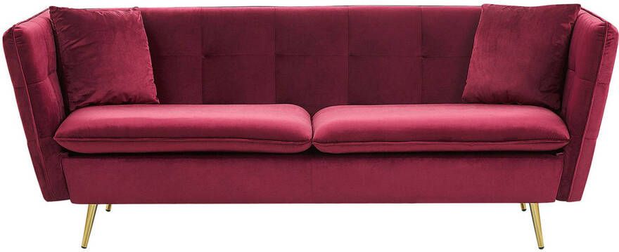 Beliani FREDERICA Three Seater Sofa Rood Fluweel - Foto 1
