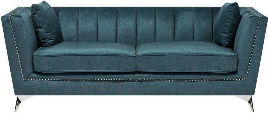 Beliani GAULA Three Seater Sofa Blauw Fluweel