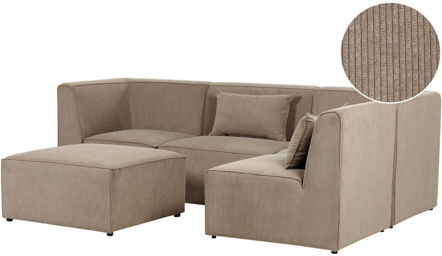 Beliani Modulaire hoekbank LEMVIG Corduroy Taupe Met ottomaan 4-zitter Linkerzijde