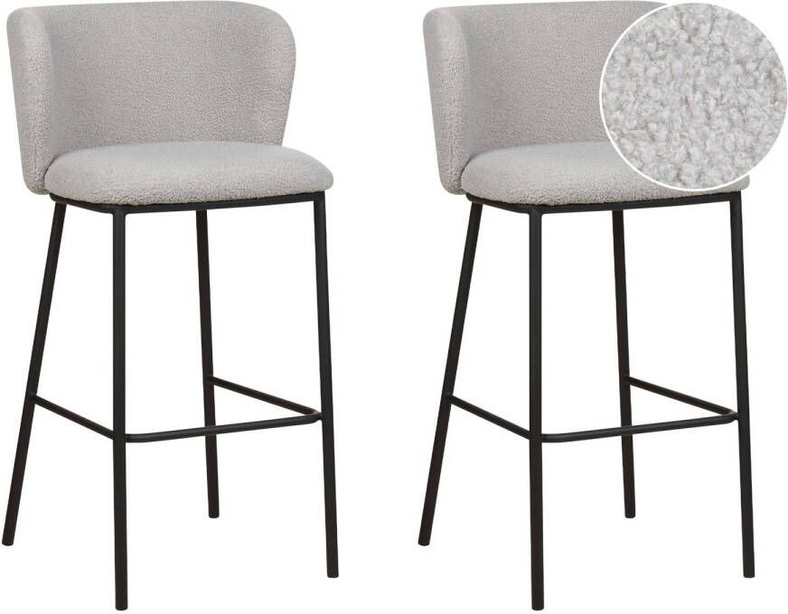 Beliani Set van 2 barstoelen MINA Bouclé Lichtgrijs
