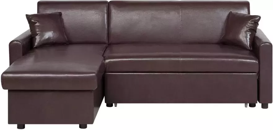 Beliani OGNA Hoekslaapbank Bruin Rechterzijde 222 cm Polyester