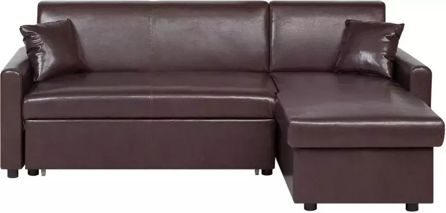 Beliani OGNA Hoekslaapbank Donkerbruin Linkerzijde 222 cm Polyester