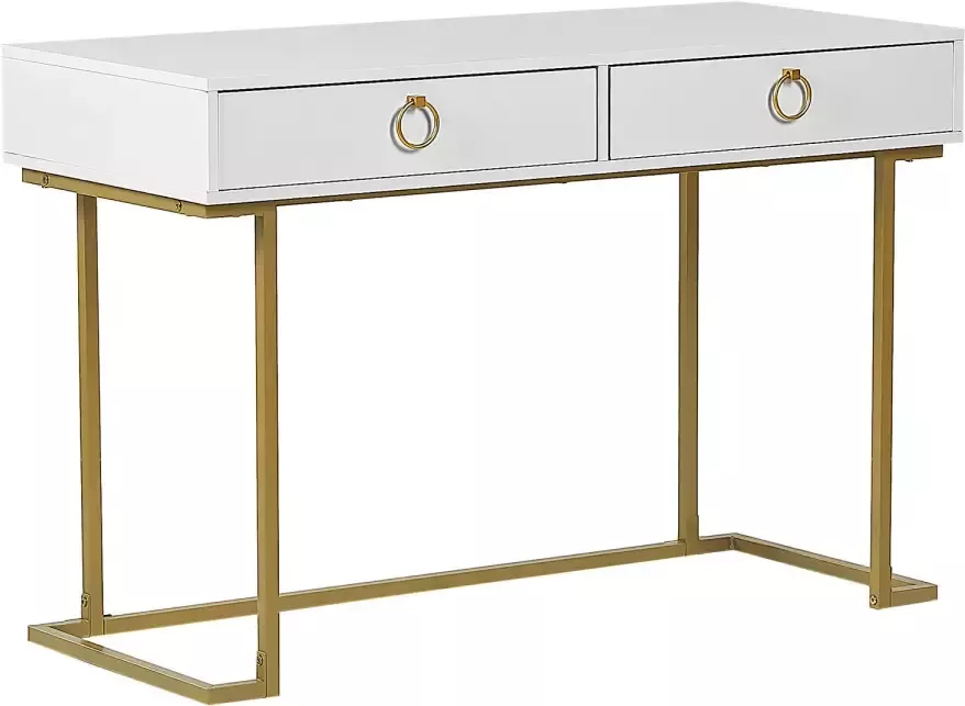 Beliani Consoletafel Bureau WESTPORT Wit goud 115 cm 50 cm met opbergruimte