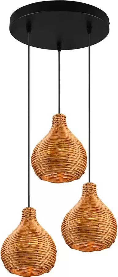 BES LED Hanglamp Hangverlichting Trion Sparko E14 Fitting 3-lichts Rond Bruin Hout