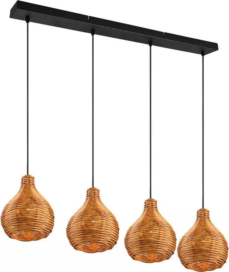 BES LED Hanglamp Hangverlichting Trion Sparko E14 Fitting 4-lichts Rechthoek Bruin Hout