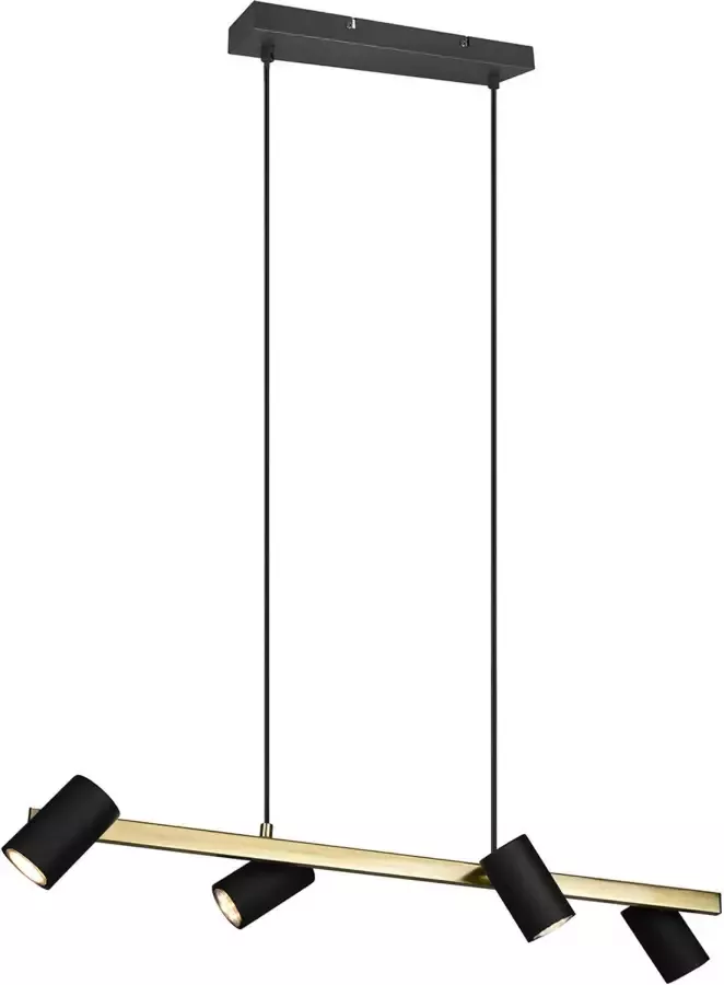BES LED Hanglamp Trion Milona GU10 Fitting 4-lichts Rechthoek Mat Zwart Goud Aluminium