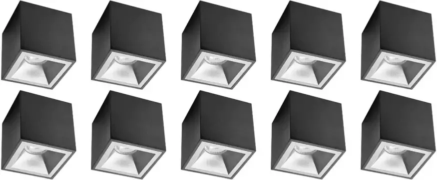 BES LED Opbouwspot 10 Pack Pragmi Cliron Pro GU10 Fitting Opbouw Vierkant Mat Zwart Zilver Aluminium Verdiept - Foto 1