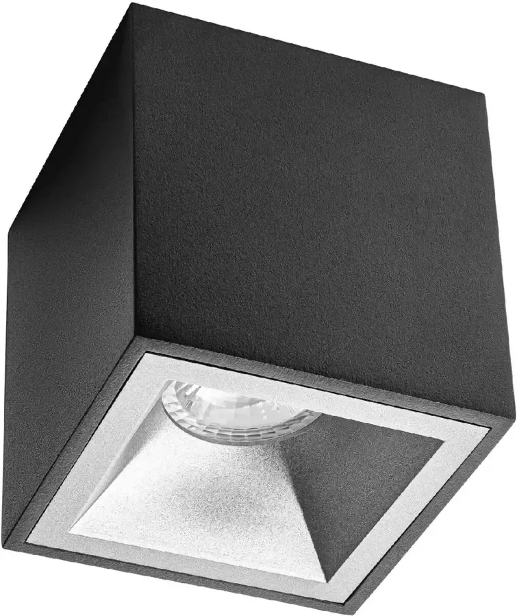 BES LED Opbouwspot GU10 Pragmi Cliron Pro Opbouw Vierkant Mat Zwart Zilver Aluminium Verdiept 90mm - Foto 1