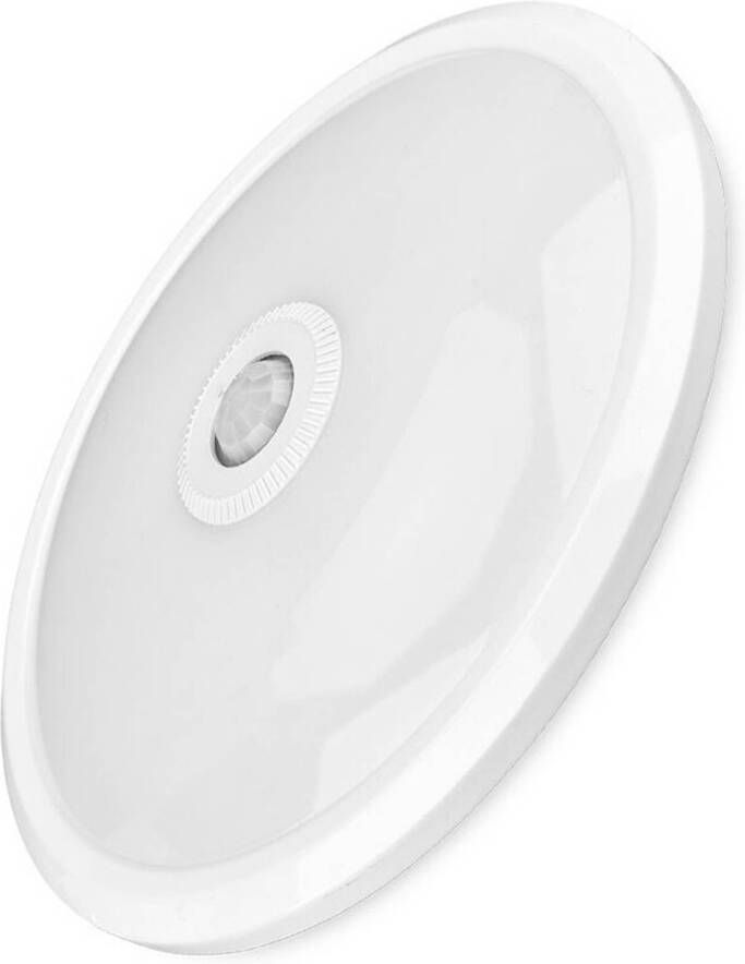 BES LED Plafondlamp met Sensor Brinton Sensin 15W Natuurlijk Wit 4000K Rond Mat Wit Aluminium