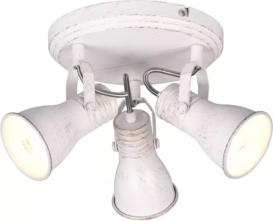 BES LED Plafondspot Plafondverlichting Trion Sanita E14 Fitting 3-lichts Rond Antiek Wit Aluminium