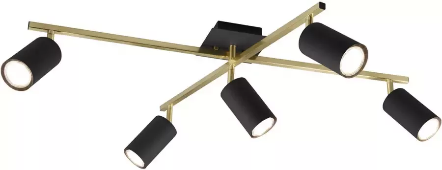 BES LED Plafondspot Trion Milona GU10 Fitting 5-lichts Rond Mat Zwart Goud Aluminium