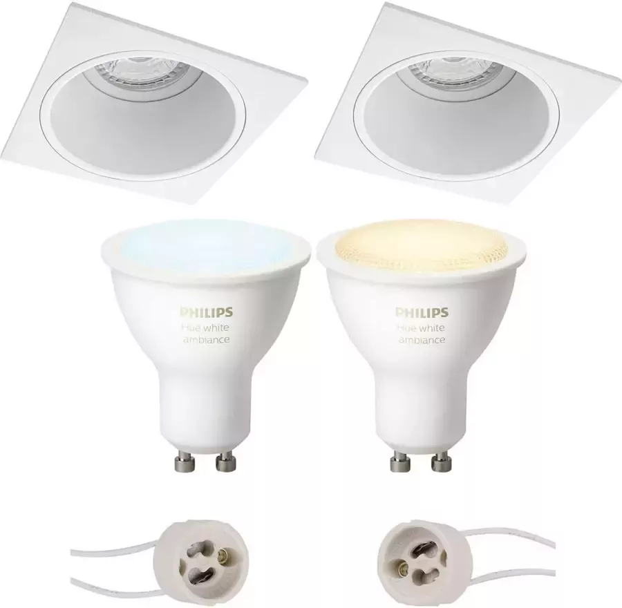 BES LED Pragmi Minko Pro Inbouw Vierkant Mat Wit Verdiept 90mm Philips Hue LED Spot Set GU10 White and Color