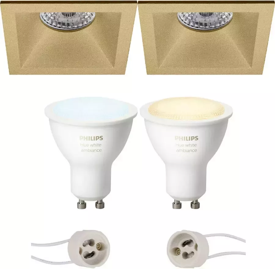 BES LED Pragmi Pollon Pro Inbouw Vierkant Mat Goud Verdiept 82mm Philips Hue LED Spot Set GU10 White Ambiance - Foto 1