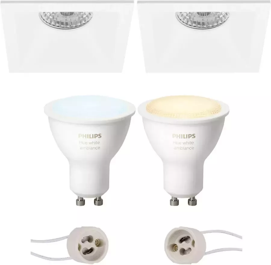 BES LED Pragmi Pollon Pro Inbouw Vierkant Mat Wit Verdiept 82mm Philips Hue LED Spot Set GU10 White Ambiance