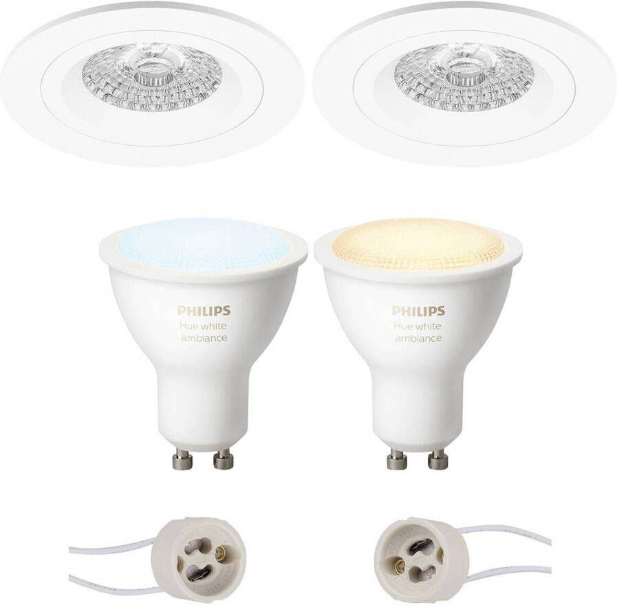 BES LED Pragmi Rodos Pro Inbouw Rond Mat Wit Ø93mm Philips Hue LED Spot Set GU10 White Ambiance Bluetooth