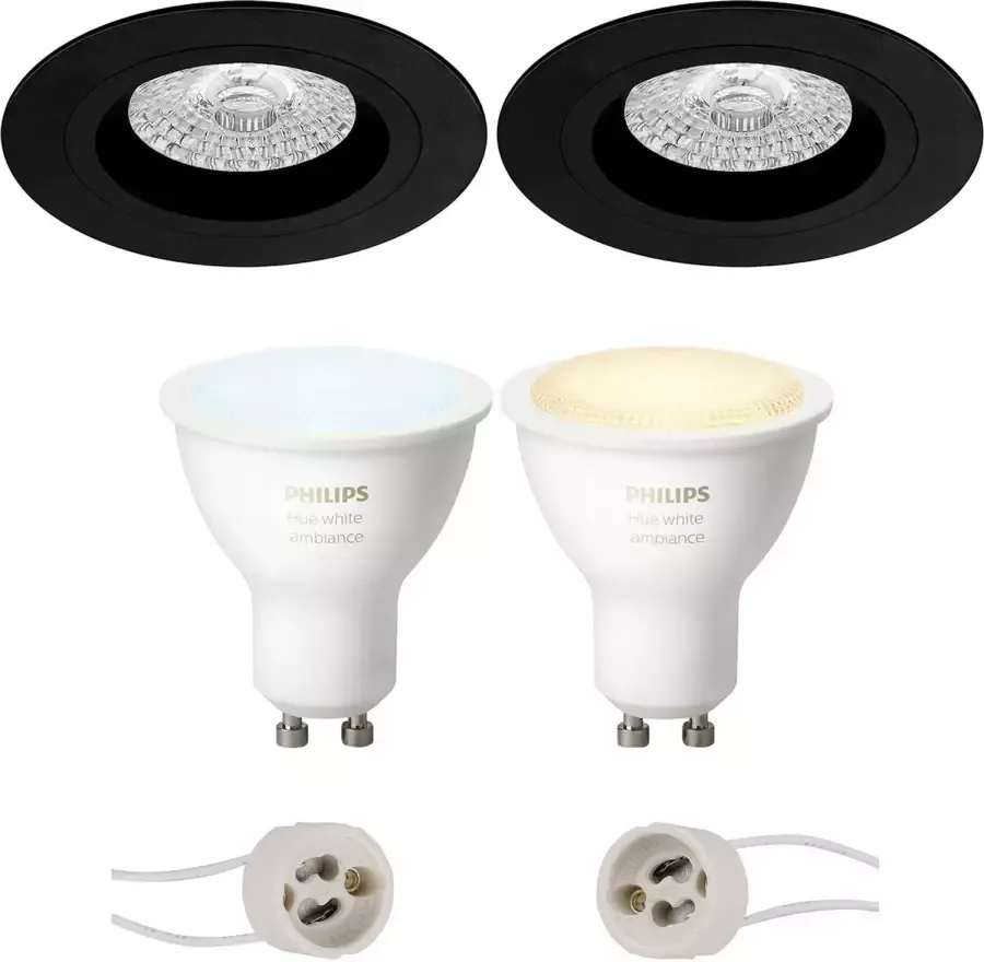 BES LED Pragmi Rodos Pro Inbouw Rond Mat Zwart Ø93mm Philips Hue LED Spot Set GU10 White Ambiance Bluetooth