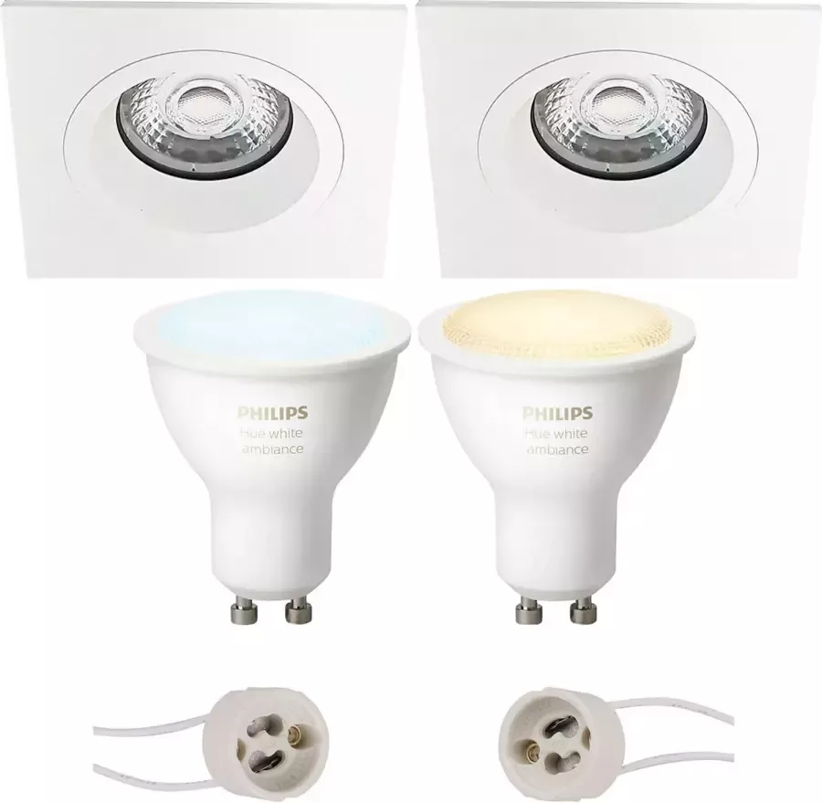 BES LED Pragmi Rodos Pro Inbouw Vierkant Mat Wit 93mm Philips Hue LED Spot Set GU10 White Ambiance Bluetooth