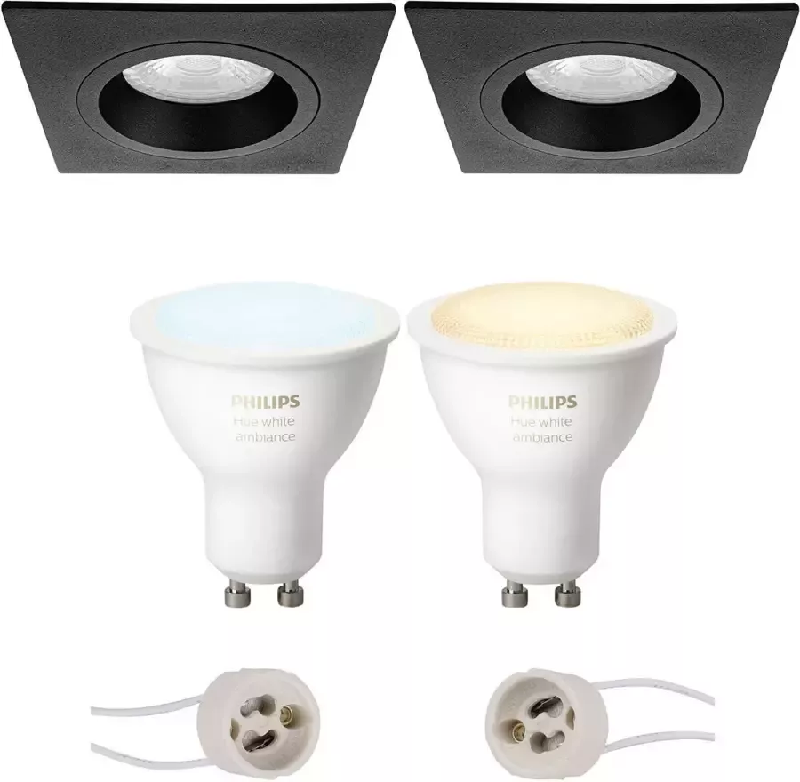 BES LED Pragmi Rodos Pro Inbouw Vierkant Mat Zwart 93mm Philips Hue LED Spot Set GU10 White Ambiance Bluetooth