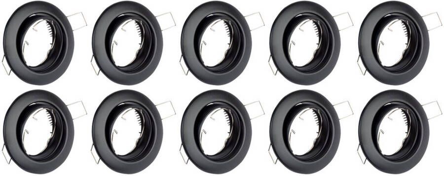 BES LED Spot Armatuur 10 Pack Gu10 Fitting Inbouw Rond Mat Zwart Aluminium Kantelbaar Ø82mm