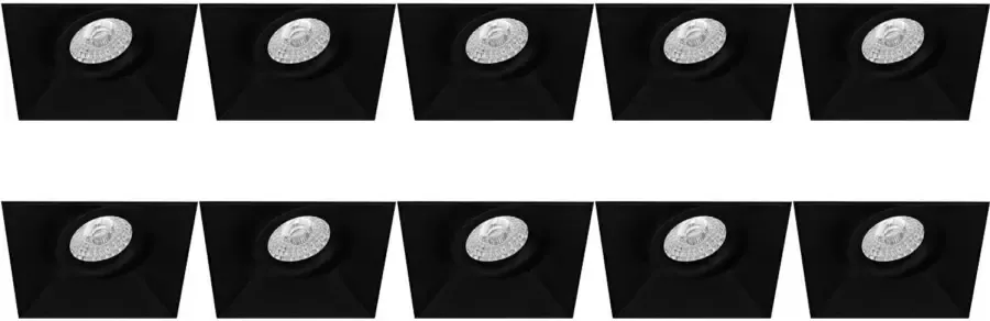 BES LED Spot Armatuur 10 Pack Pragmi Nivas Pro GU10 Inbouwspot Vierkant Zwart Aluminium Trimless Kantelbaar