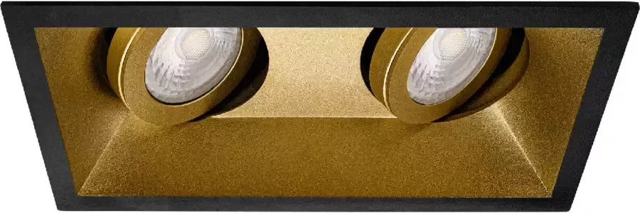 BES LED Spot Armatuur Gu10 Pragmi Zano Pro Inbouw Rechthoek Dubbel Mat Zwart goud Aluminium Kantelbaar 185x93mm