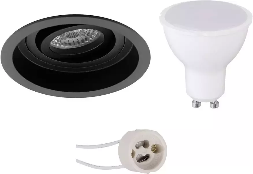 BES LED Spot Set Pragmi Domy Pro GU10 Fitting Dimbaar Inbouw Rond Mat Zwart 6W Natuurlijk Wit 4200K Verdiept