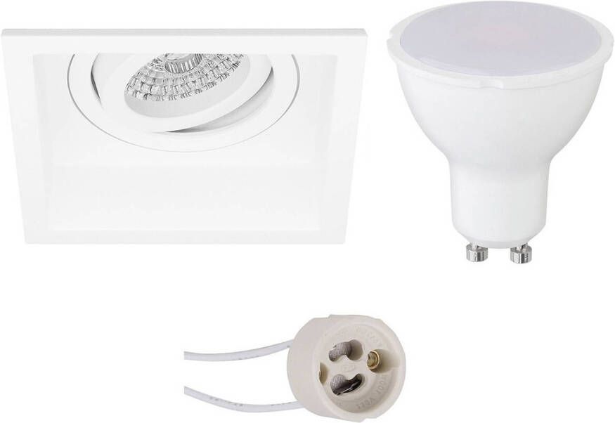 BES LED Spot Set Aigi Pragmi Domy Pro GU10 Fitting Inbouw Vierkant Mat Wit 6W Helder Koud Wit 6400K Verdiept