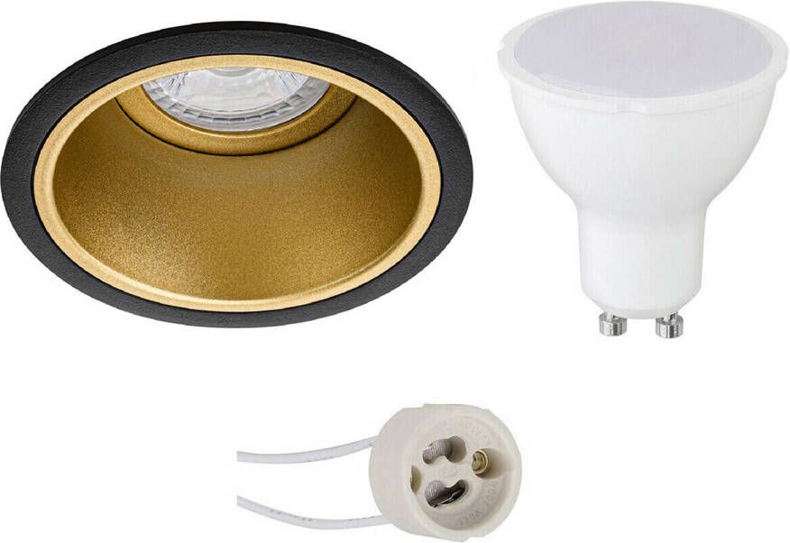BES LED Spot Set Pragmi Minko Pro GU10 Fitting Dimbaar Inbouw Rond Mat Zwart Goud 6W Warm Wit 3000K Verdiept
