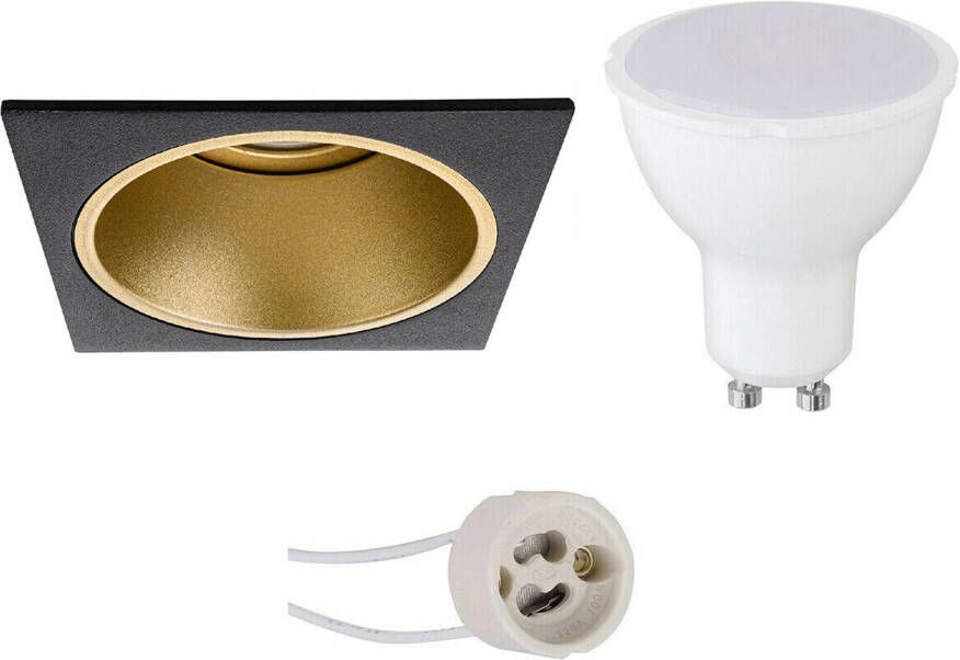 BES LED Spot Set Pragmi Minko Pro GU10 Fitting Inbouw Vierkant Mat Zwart Goud 6W Natuurlijk Wit 4200K Verdiept