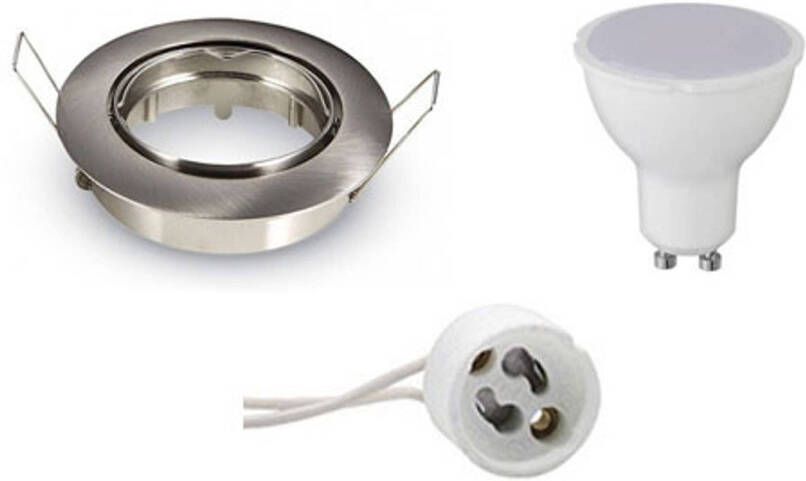 BES LED Spot Set Aigi GU10 Fitting Inbouw Rond Mat Chroom 6W Helder Koud Wit 6400K Kantelbaar Ø82mm