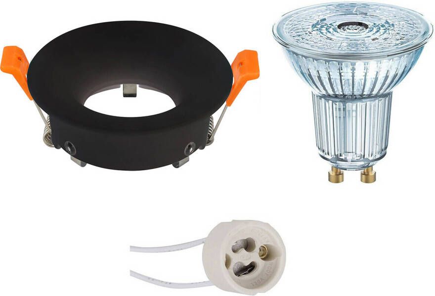 BES LED Spot Set OSRAM Parathom PAR16 930 36D GU10 Fitting Dimbaar Inbouw Rond Mat Zwart 3.7W Warm Wit 3000K