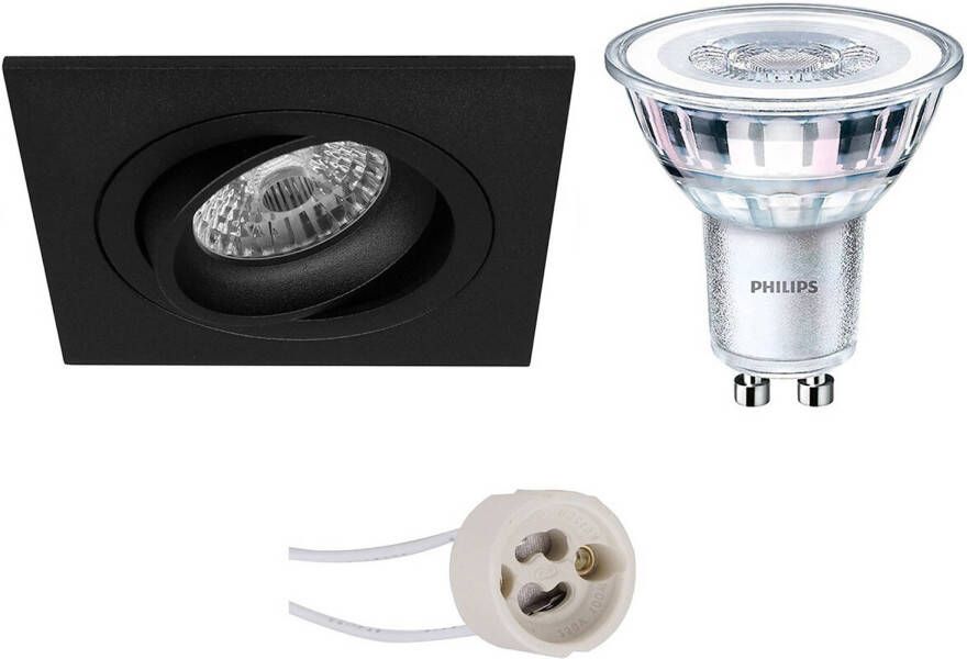 BES LED Spot Set Pragmi Borny Pro GU10 Fitting Inbouw Vierkant Mat Zwart Kantelbaar 92mm Philips CorePro 840