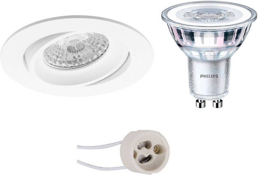 BES LED Spot Set Pragmi Delton Pro GU10 Fitting Inbouw Rond Mat Wit Kantelbaar Ø82mm Philips CorePro 840 36D