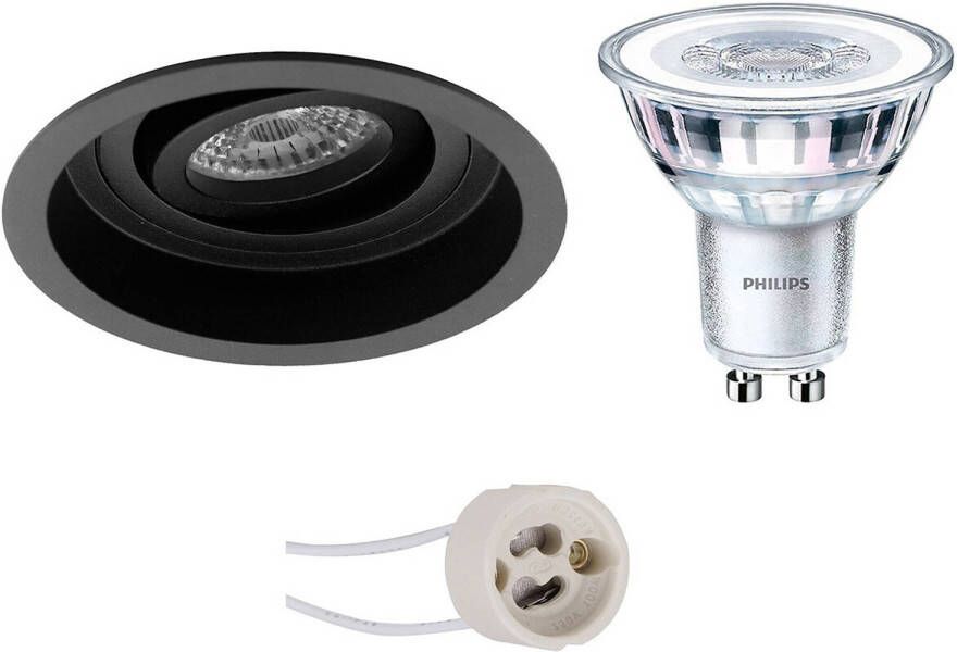 BES LED Spot Set Pragmi Domy Pro GU10 Fitting Inbouw Rond Mat Zwart Verdiept Kantelbaar Ø105mm Philips