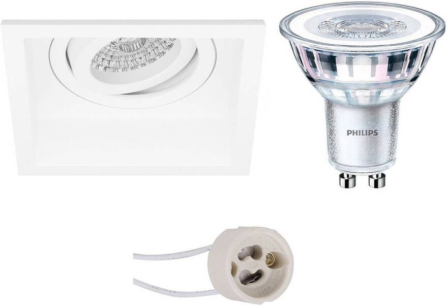 BES LED Spot Set Pragmi Domy Pro GU10 Fitting Inbouw Vierkant Mat Wit Verdiept Kantelbaar 105mm Philips